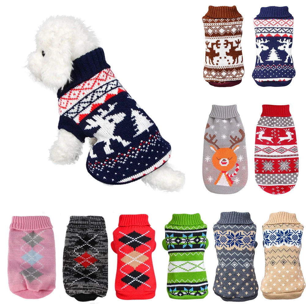 

Warm Dog Clothes Knitted Cat Sweater For Small Medium Dogs Winter Pet Christmas Clothing Chihuahua Bulldogs Puppy Costume Coat
