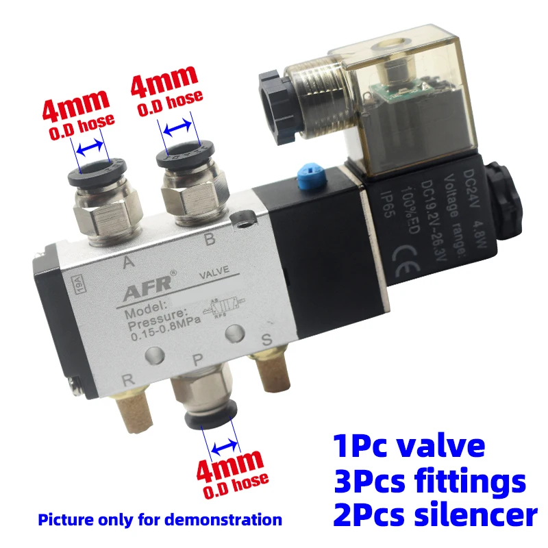 With 4mm Fitting 4V310-15 2 Позиции 5 способ 4V310-10 12 В 24 в 110 В 220 В воздушный клапан пневматический клапан воздушный электромагнитный клапан электрический магнитный клапан - Цвет: With 4mm Fitting