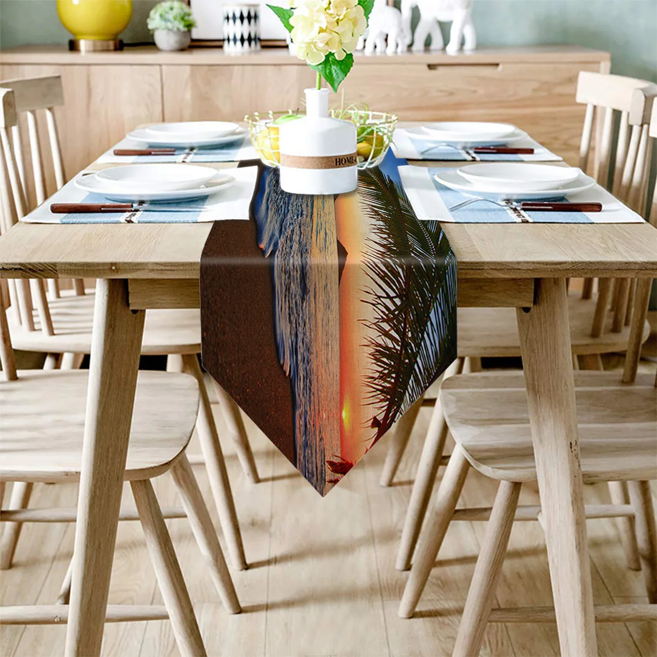 Закат пляж кокосовое дерево Свадебная вечеринка настольная дорожка журнальный