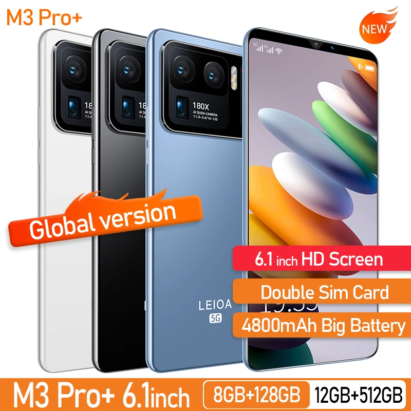 

[World Premiere] Global Version M3 Pro+ 6.1" 5G Smartphones HD Screen Android Phone 4800mAh 48MP Camera Support Google Play
