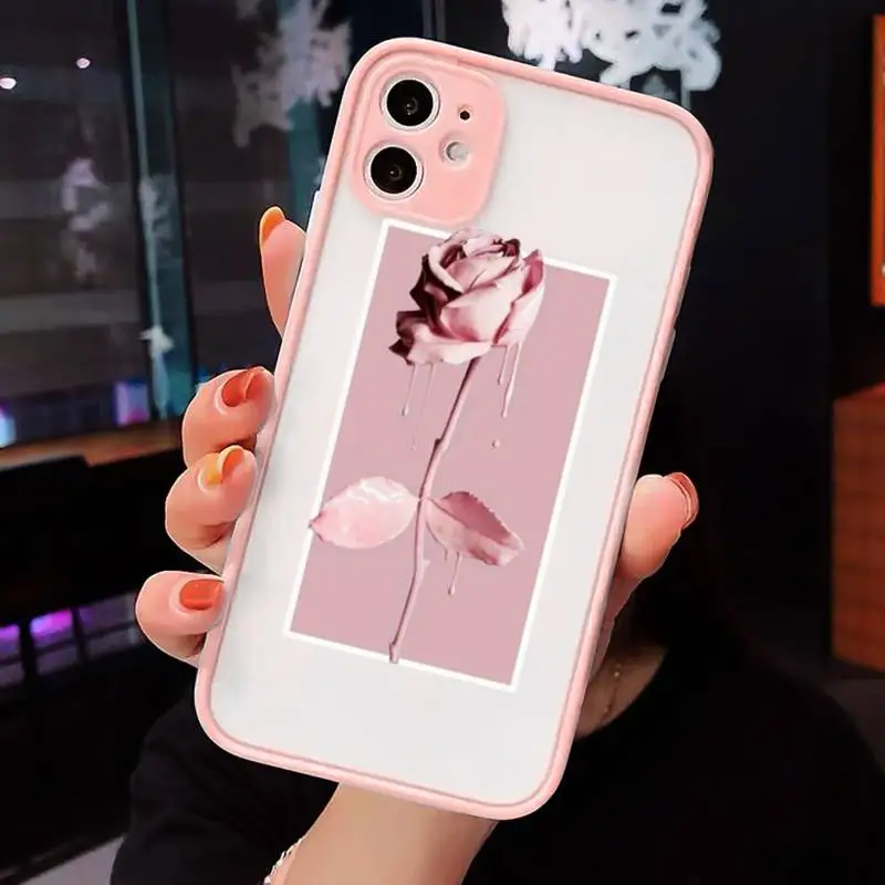 

ins pink blue rose Phone Case Pink matte transparent For iPhone 7 8 x xs xr 11 12 pro plus max mini Clear Funda
