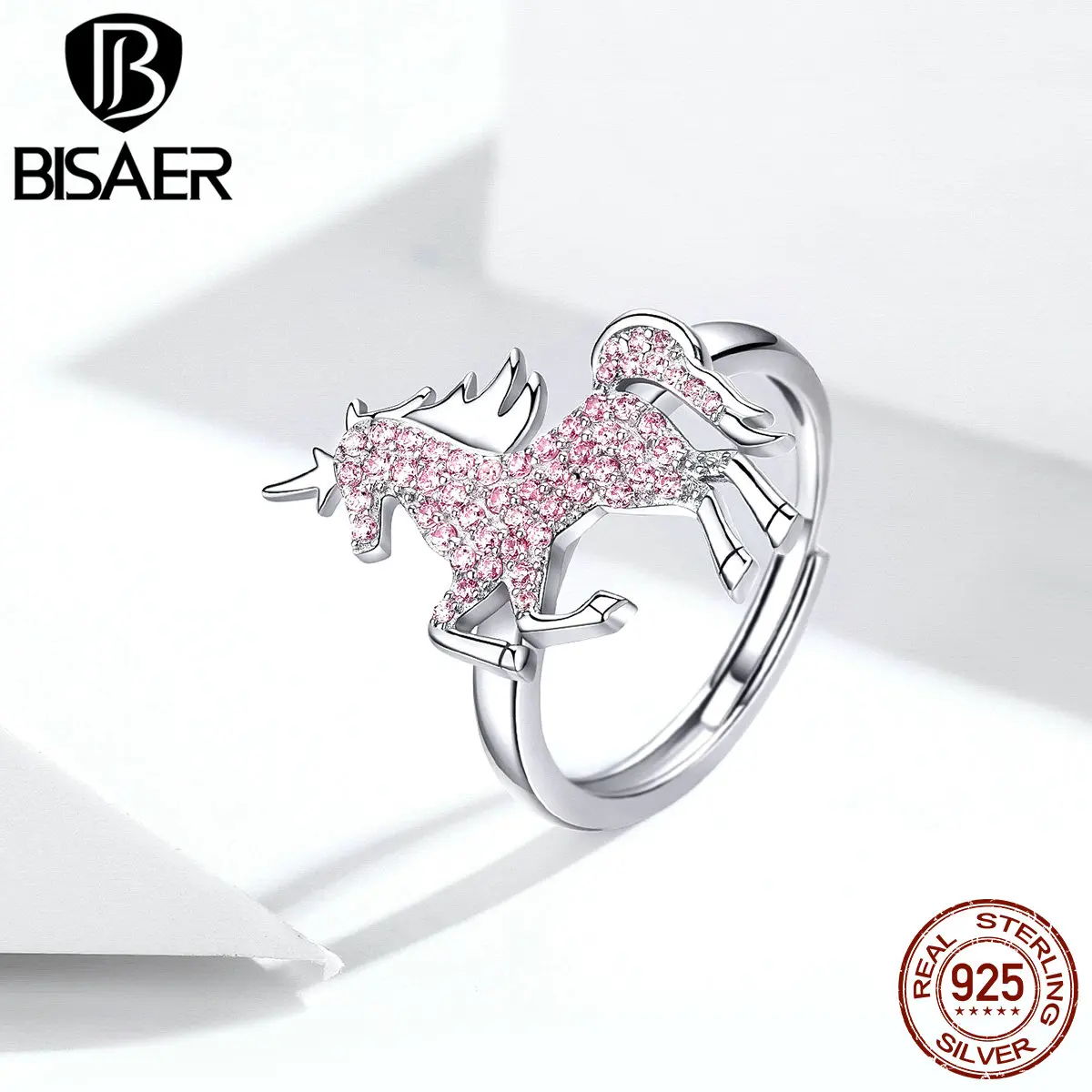 Единорог Anel BISAER, 925 пробы, серебро, чистая любовь, единорог, серебряные кольца на палец для женщин, роскошные серебряные ювелирные изделия ECR557
