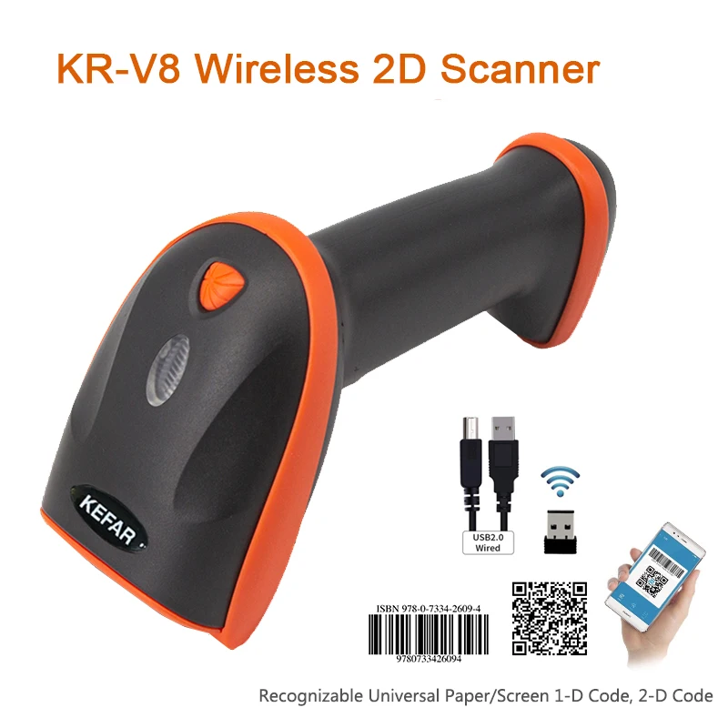 Автоматический 2D беспроводной сканер QR штрих-кода KEFAR PDF417 2 4G USB считыватель
