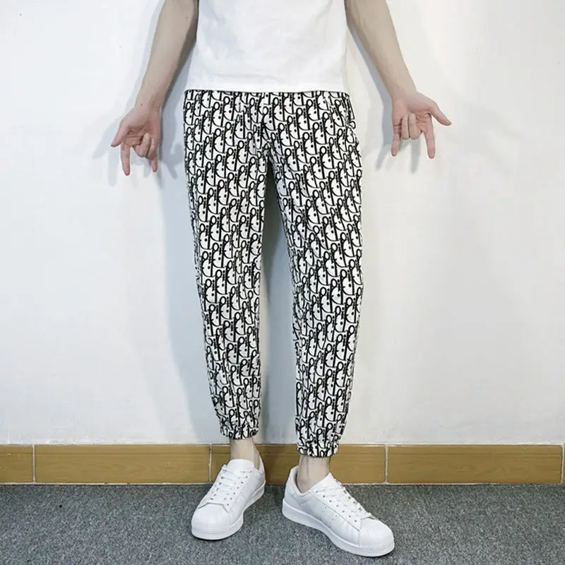 

Summer Leggings Spirit Boy Net Red Pants Men's Youth Trend Capris Leggings Versatile Print Harem Pants