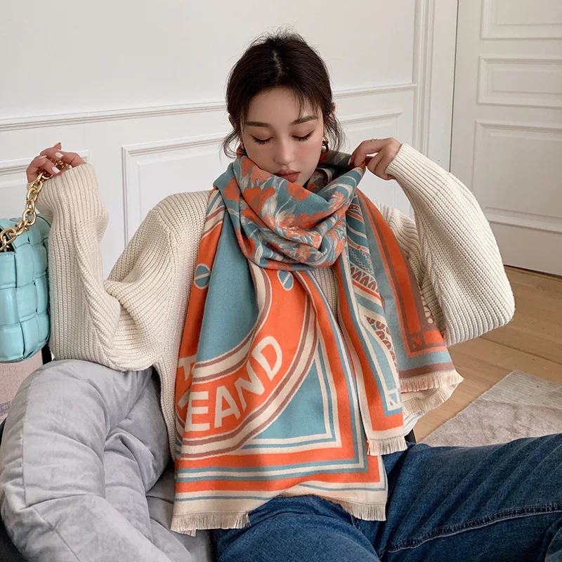 

Winter Shawls And Wrap Popular Cashmere Scarf Women Hijab Thick Blanket Ladies Long Pashmina Bufanda 2023 Neckerchief Echarpe