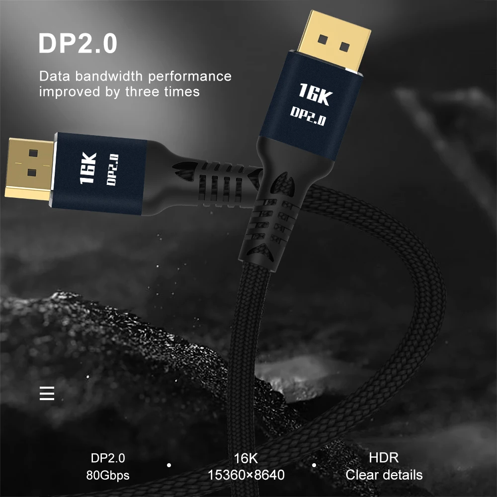 

16K Displayport DP 2,0 для Displayport HD видеокабель 16K 60Hz 4K 165Hz 80Gbps HDR 3D Высокоскоростной DP2.0 кабель для ПК ноутбука