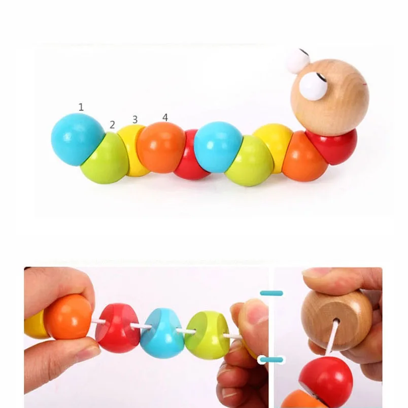 

New Worm Twist Puppet Cognition Fun Educational Toys Changeable Shape Wooden Blocks Kids Colorful Caterpillar Baby Toy