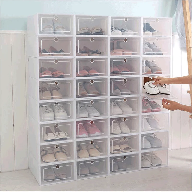 

6 Pieces/Set Shoe Storage Box Thick Drawer Type Shoe Box Plastic Shoe Box Stackable Box Shoe Household Storage Supplies Large