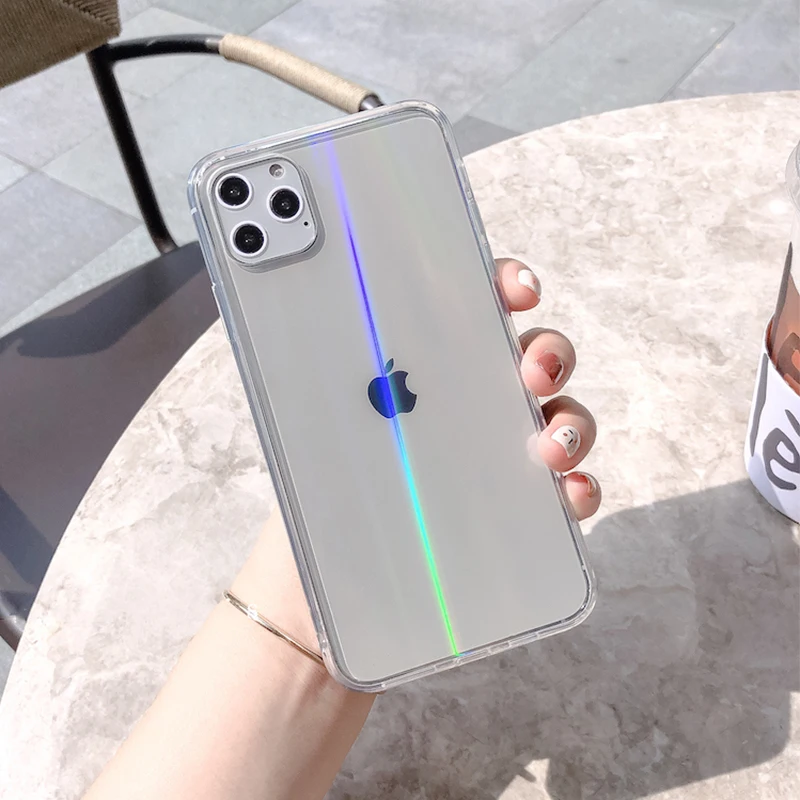 Радужный лазерный чехол для iPhone X XR XS Max 11 11 Pro Max 6 6s 7 8 Plus XS роскошный цветной градиентный прозрачный акриловый чехол для телефона