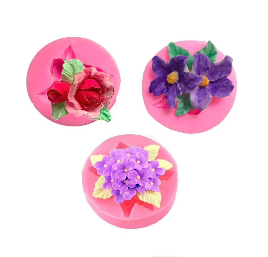 

3 Psc Sets Flower Silicone Mold Valentine's Day Rose Lilac Lily Chocolate Cake Baking Mold