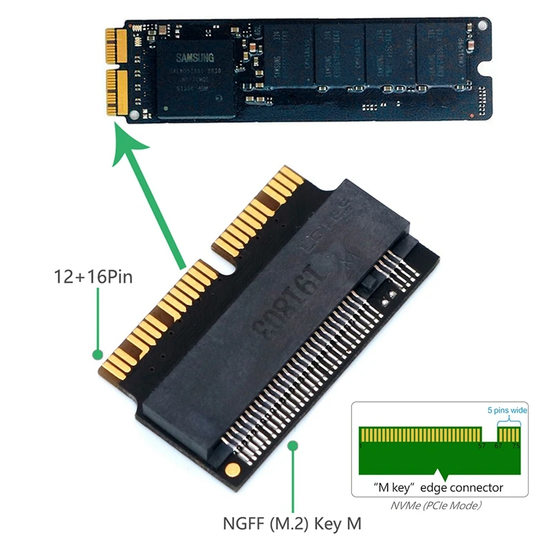 M.2 NGFF AHCI NVMe Адаптер для адаптера SSD 12 + 16pin MacBook 2013 2017 NVME адаптер преобразования