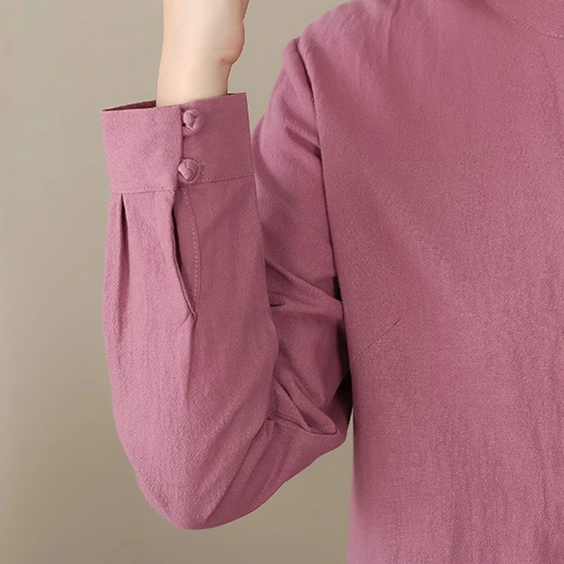 

Ladies blouse new autumn cotton and linen Chinese style long-sleeve Tang suit retro Hanfu new arrival plus size women tops