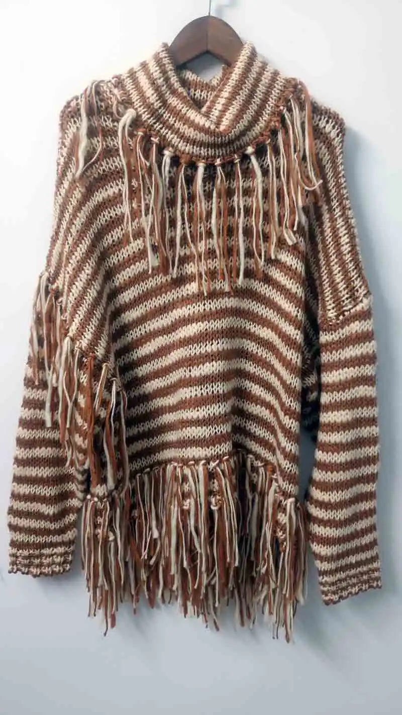 Богемный Вдохновленный вязаный свитер с бахромой подол водолазка Повседневные