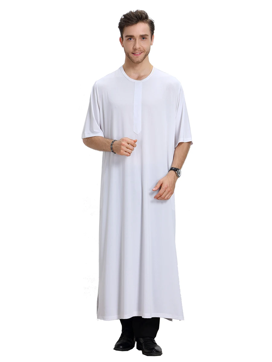 

Vestidos Hombre Muslim Robe Men Arabic Clothes O Neck Pantalon Musulman Homme Short Sleeve Arabic Abaya Thobe Kleding Heren Robe