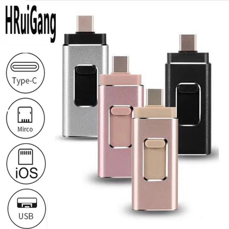 4 в 1 металлический USB флеш-накопитель 128 Гб OTG 32 64 3 0 флэш-диск для iPhone 11 Pro/XR/XS Max