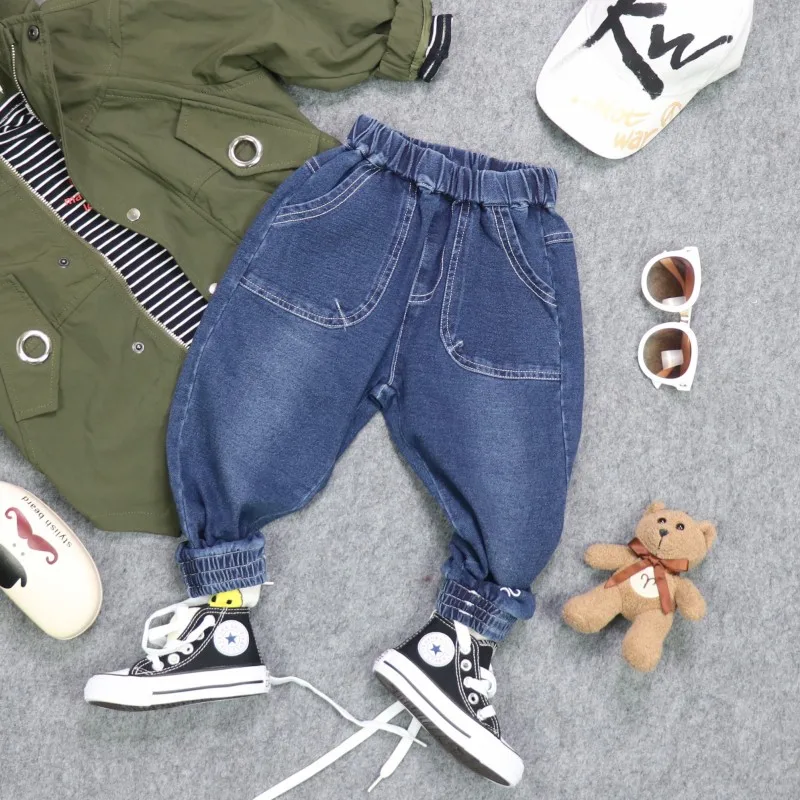 Новинка 2019 осенние джинсовые брюки для мальчиков Модные Стильные демисезонные