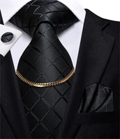 hi tie business black luxury plaid mens tie silk nickties fashion tie chain hanky cufflinks set design gift for men wedding