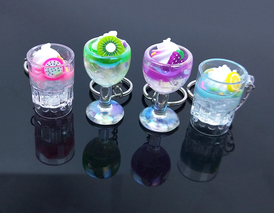 Acrylic Cute Keychain Ice Cream Pearl Milk Tea Drink Bottle Keyring Bag Pendant Couples Women Men Girl Gift Trinket Dropshipping