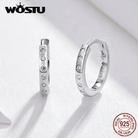 wostu korean style circle hoop earrings 925 sterling silver crystal zircon earrings for women wedding minimalist jewelry fne101