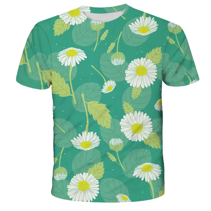 

2021 New 3D Printing Colorful Flower Pattern T-shirt Boys And Girls Short-Sleeved Printing O-neck Short-Sleeved T-shirt Summer C