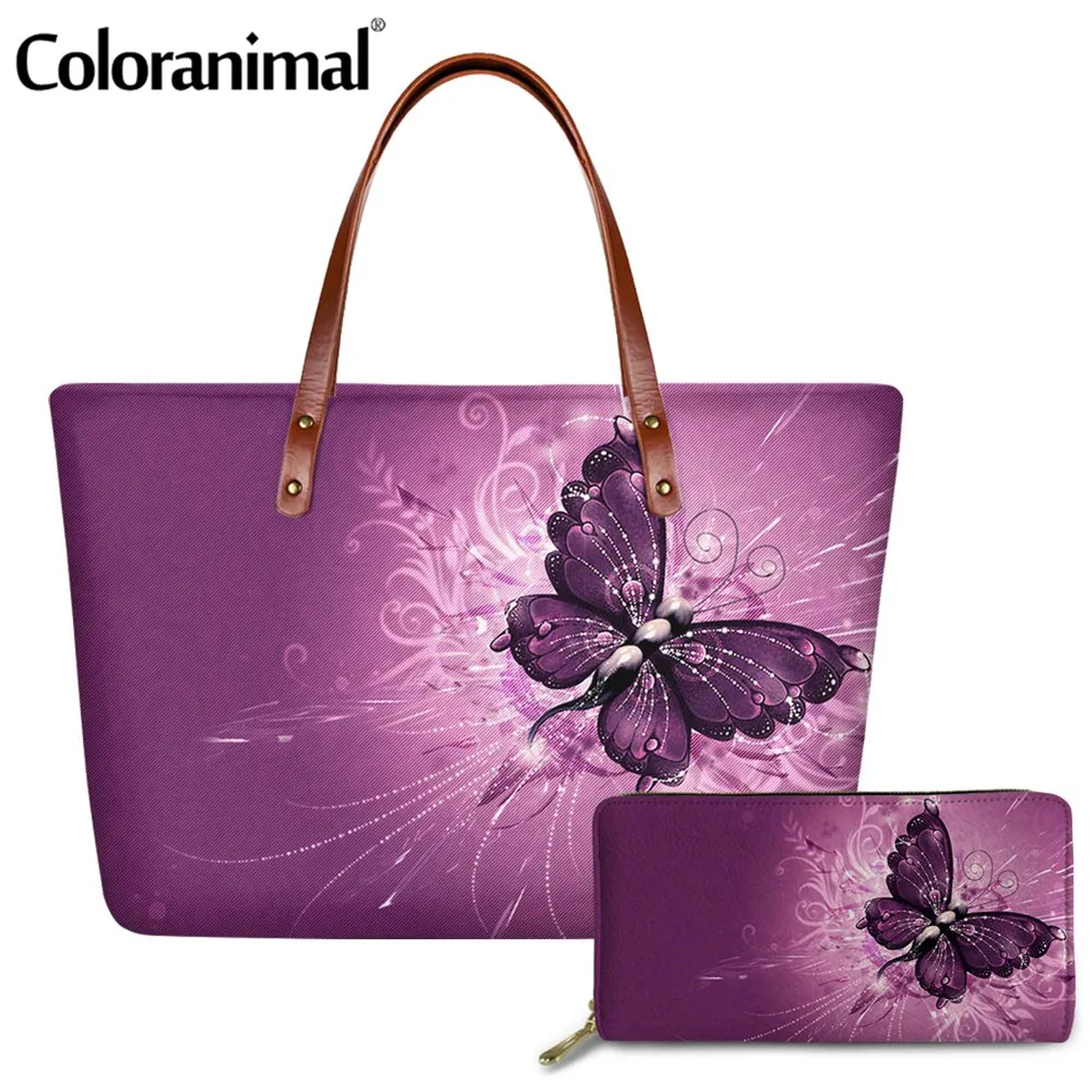 Женская сумка-тоут из экокожи с принтом бабочек | Багаж и сумки