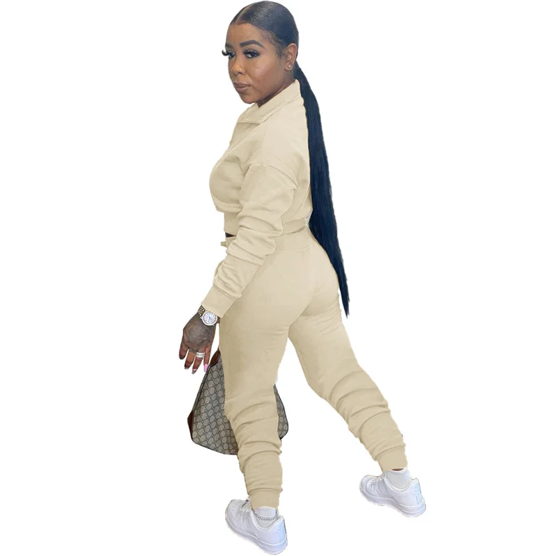 

2021 Spring Autumn Tracksuit Women 2 Piece Set Zipper Pullover Full Sleeve Top Skinny Long Pants Suit Solid Color Casual Outfits