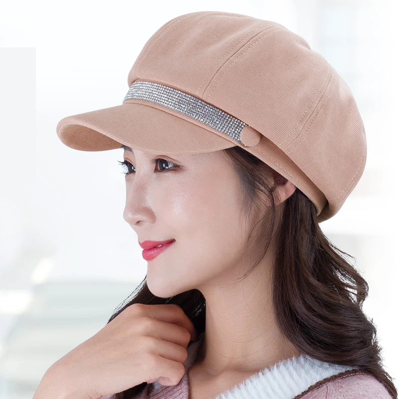 

Kagenmo New Beret Short Brim Bright Drill Adjustable Octagonal Cap Female Autumn Winter Simple All Match Accessories