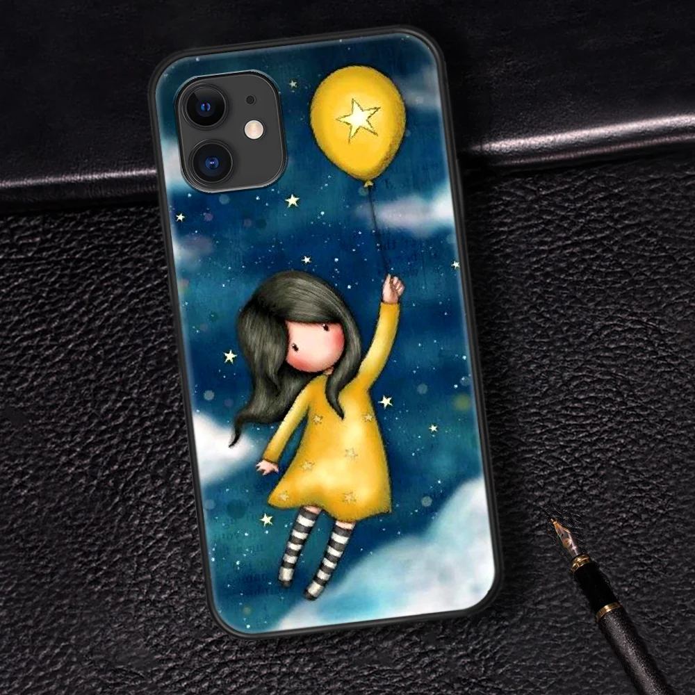

Santoro Gorjuss Phone Case For Iphone 5 5S SE 2020 6 6S 7 8 Plus 11 12 Mini X XS XR Pro Max black Shell Trend Funda Painting