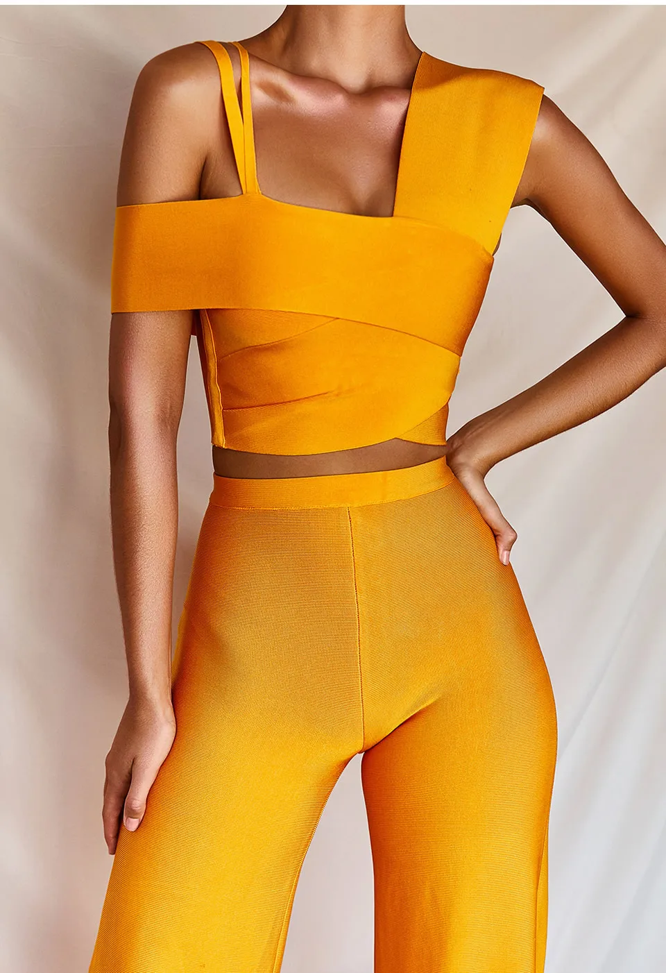 Оранжевые сексуальные женские комплекты из двух частей одинаковые топы и