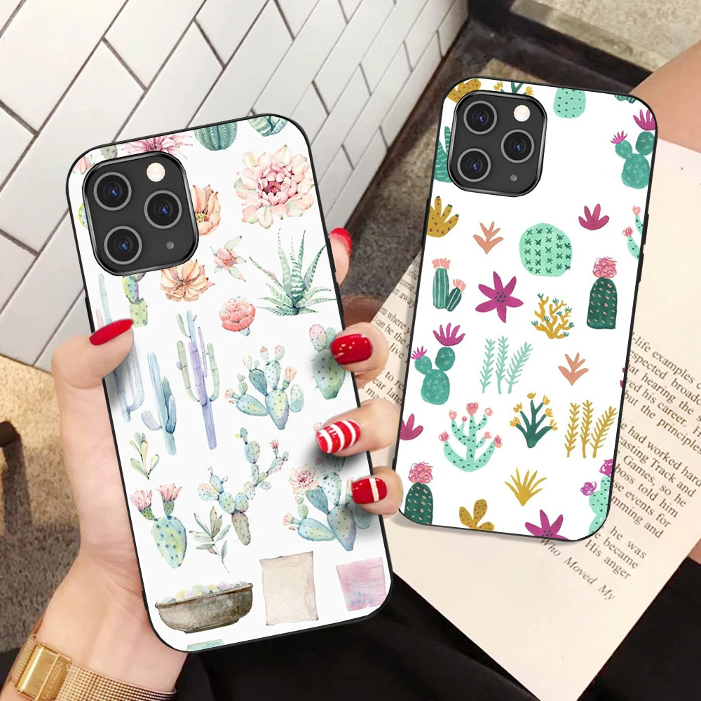

Cactus plant Phone Case For iPhone 11 13 Pro Max XR XS Max 12 Mini 7 8 6s 6 Plus SE 2020 Luxury TPU Fundas Protection Back Cover