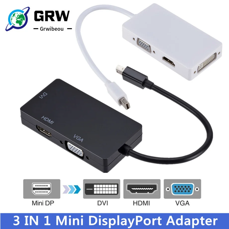 Mini DP к HDMI-совместимый 3 в 1 Thunderbolt DisplayPort VGA DVI кабельный разъем для Apple iMac Mac Book Monitor