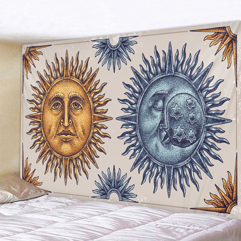 

Pretty Sun Moon Tapestry Psychedelic Celestial Indian Sun Hippie Hippy Polyster Tapestry Wall Hanging Throw Bedspread Beach Towe