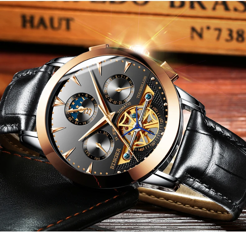 Швейцарские роскошные мужские часы Бингер бренд Tourbillion механические часы сапфировые полностью из нержавеющей стали часы мужские B1188-6