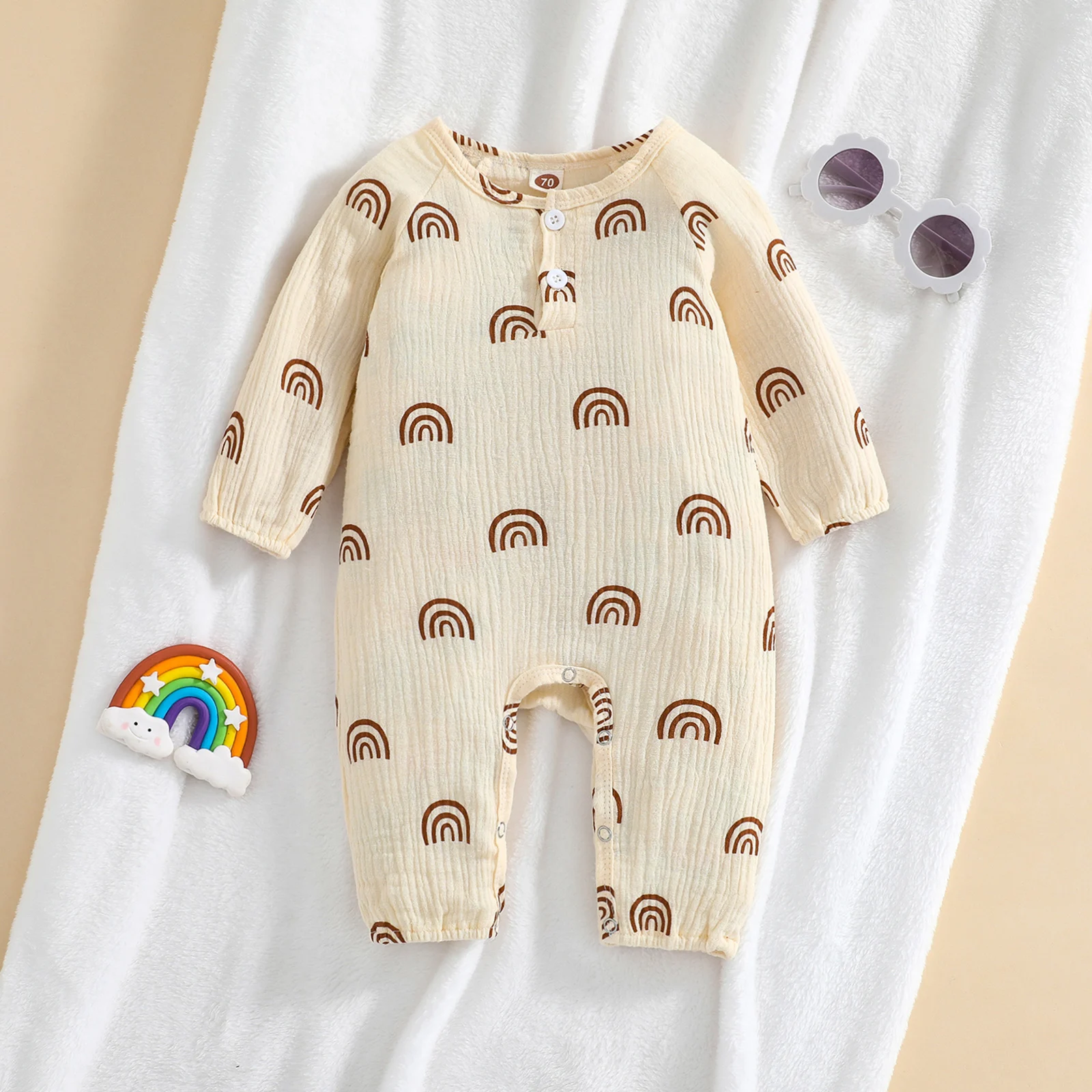 

Newborn Casual Jumpsuit Toddler Rainbow Print Long Sleeve Round Neck Romper Baby Kids Spring Autumn Bodysuit