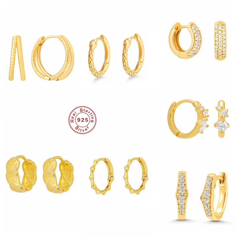 

BOAKO 925 Sterling Silver Gold Gold Hoop Earrings For Women Cubic Zirconia Jeweled Bamboo Snake Twist Circle Huggie Earring Gift