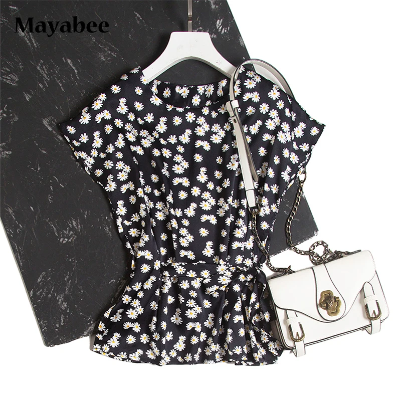 Retro Little Daisy Print Real Color Sleeveless T-Shirt With Bowknot Blouse 2021 Spring Summer New