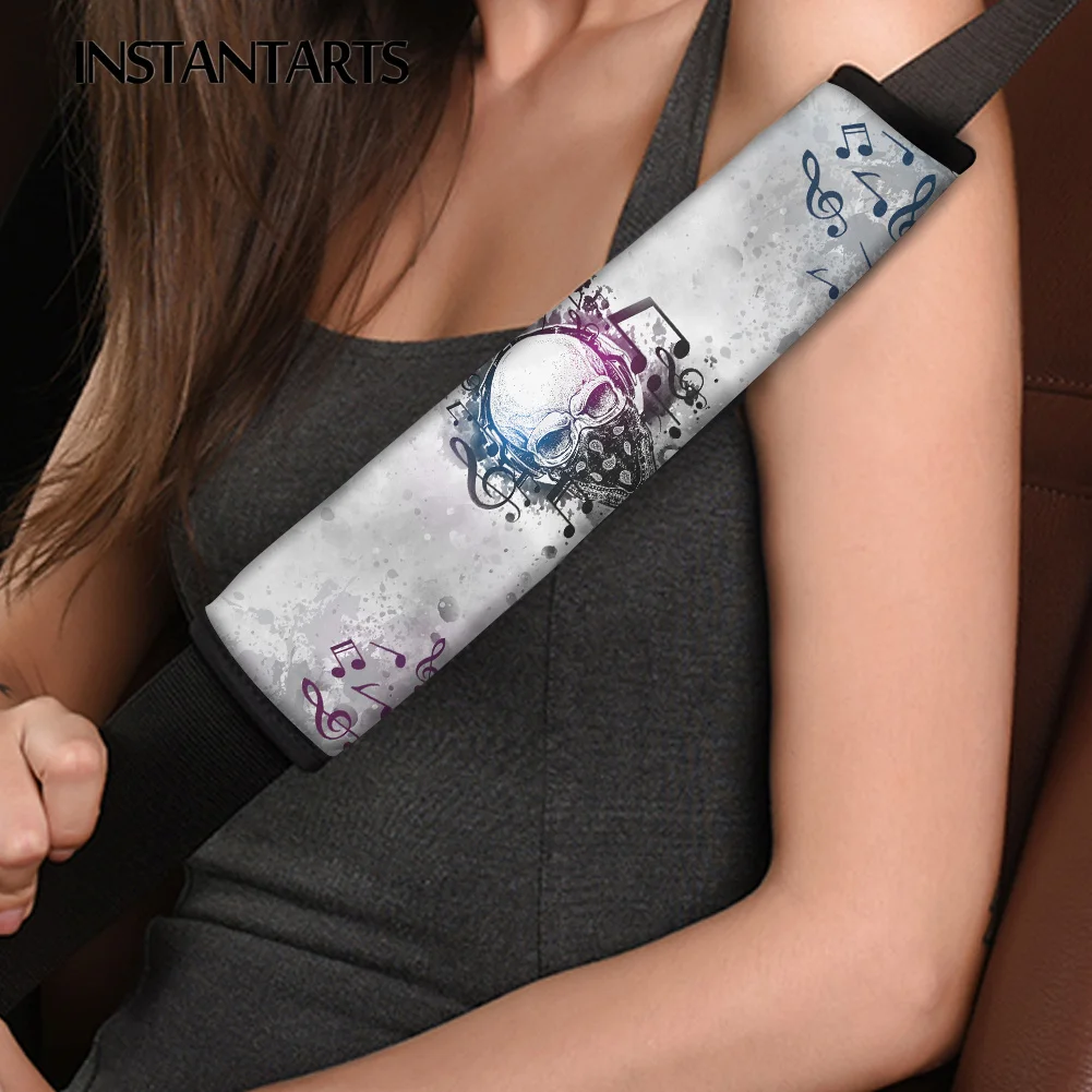 

INSTANTARTS Stylish Skull Printed Easy to Install Car Accessories Car Seatbelt Shoulder Strap for Car Durable Seatbelt Covers