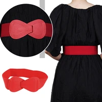 casual bow waistband elastic wide hook belt red black white yellow corset belt wide belt bowknot leather solid color waist belt