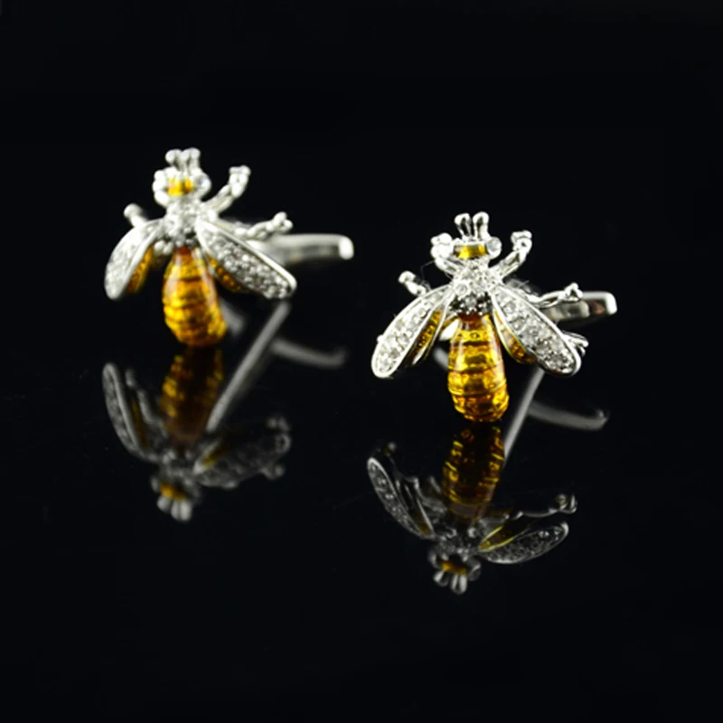 Мужские запонки пчела изысканные инкрустированные стразы подарок на свадьбу