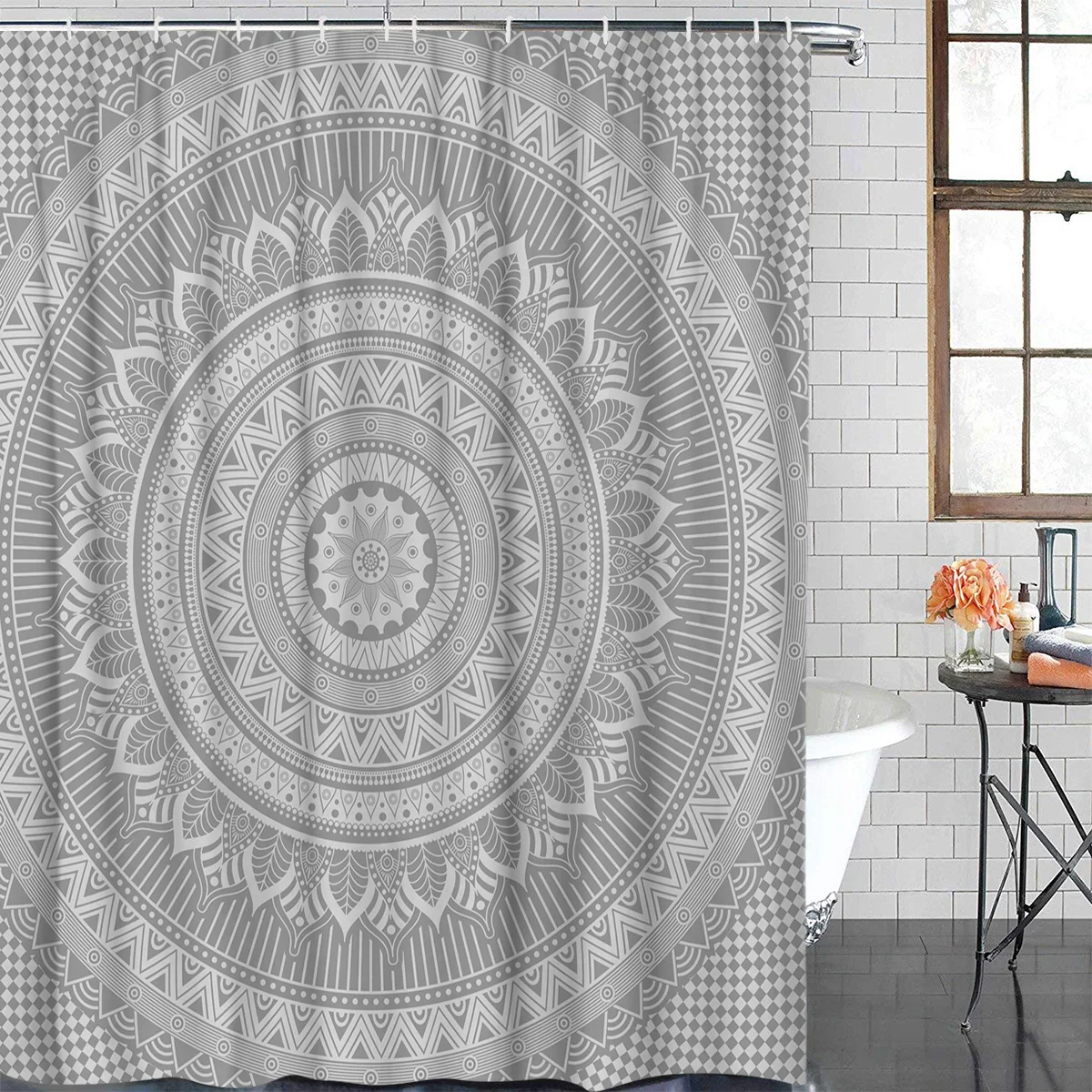 Хиппи серый Мандала дизайн в богемном стиле занавеска для душа
