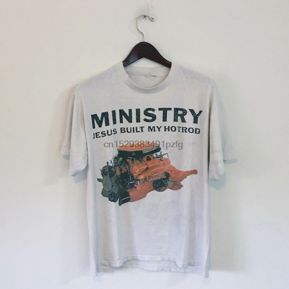 Редкая футболка с надписью MINISTRY JESUS BUILT MY HOTROD vtg reprint размер США|Мужские футболки| |