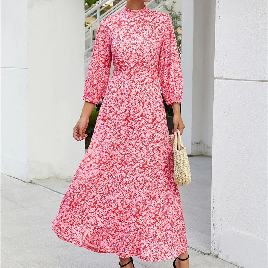 Новое красное женское платье с принтом Осень-зима 2019 повседневное длинное