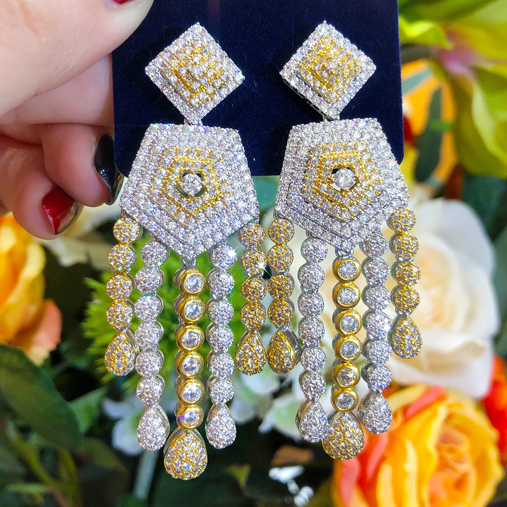 

High Quality Luxury Tassel Dangle Earring For Women Wedding Cubic Zirconia CZ DUBAI Bridal Earring Jewelry Accessories