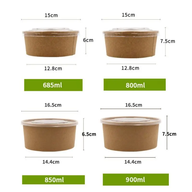 

Camping Degradable Takeaway Box Disposable FastFood Box Transparent Cover Soup Noodle Salad Bowl Kraft Paper Bowl Packaging Bowl