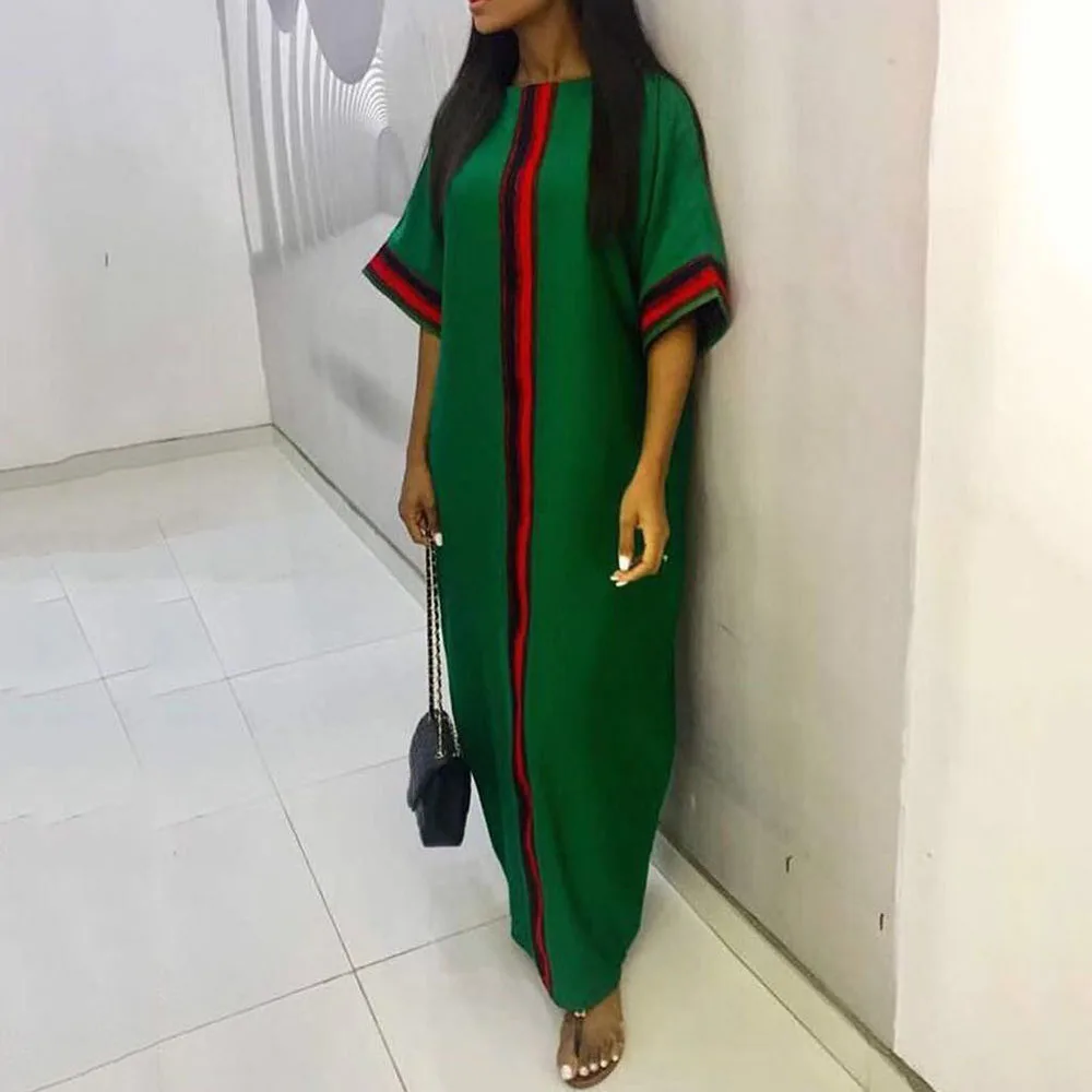 Повседневное свободное Зеленое Длинное платье большого размера летние платья