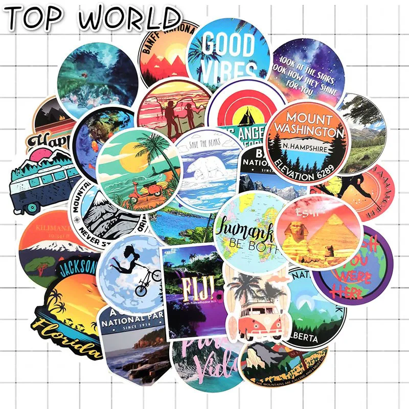 10/50 Pcs/pack Camping Travel Stickers Wilderness Adventure Outdoor Landscape Waterproof Sticker For Motorcycle Skateboard