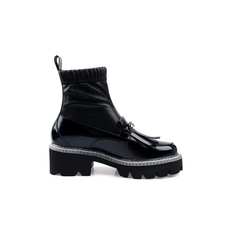 Buono Scarpe/женские ботильоны с металлическими цепочками; полуботинки с эластичными кисточками; черная обувь на платформе в стиле панк; Mujer; женские носки;