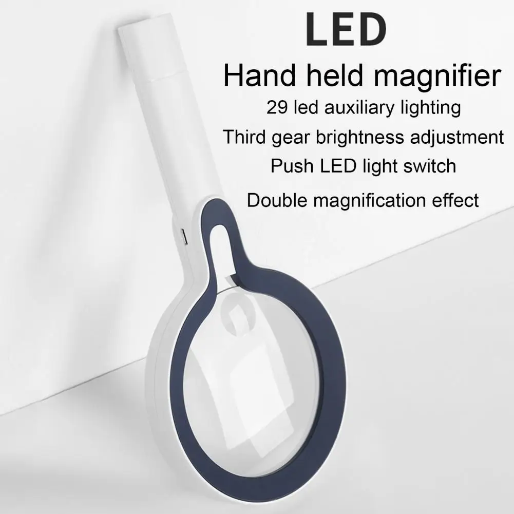 

29 LED Lights 5/10 X Stylish Illuminated Hand-held Magnifying Glass Smooth Curve Magnifier Concise for Newspaper Reading