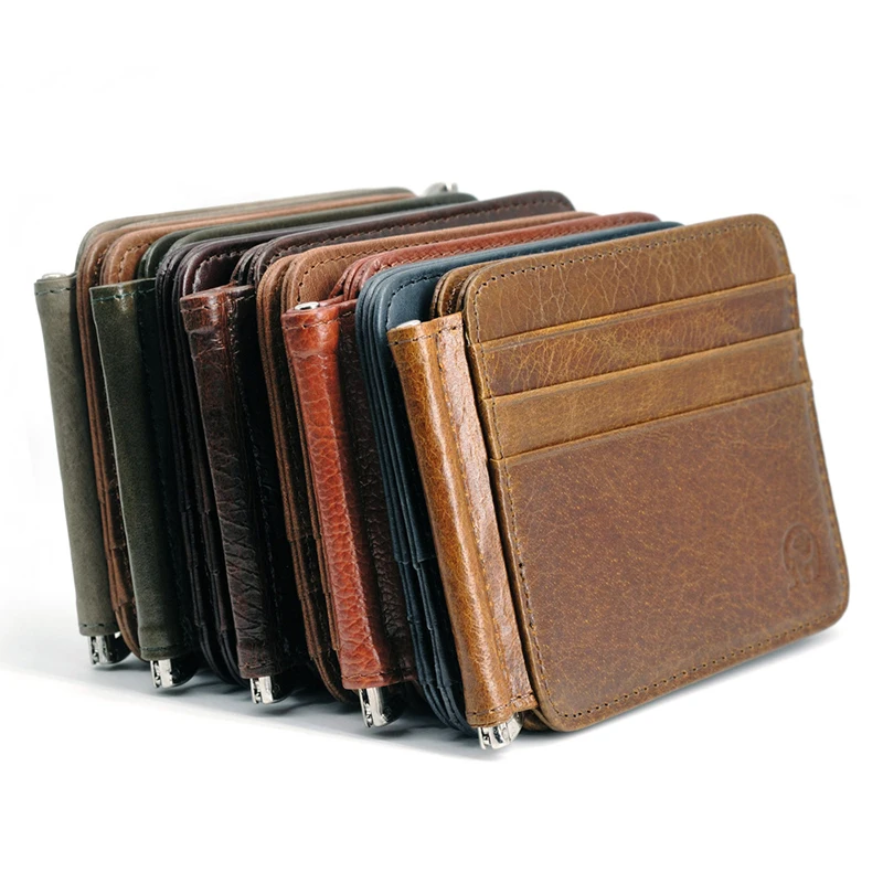 

Hot Sale Brand Luxury Unisex Quality Leather Gift Design Fashion Slim Wallet Front Pocket Money Clip Mini Clamp Purse X-C044