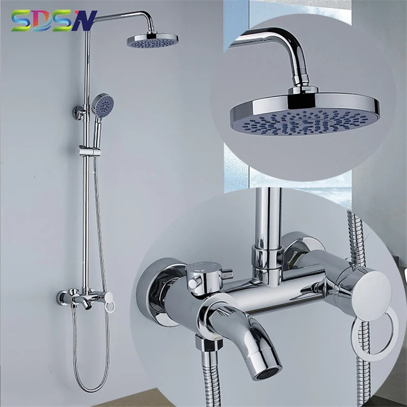 Хромированная Душевая система смеситель для душа из твердой латуни настенное